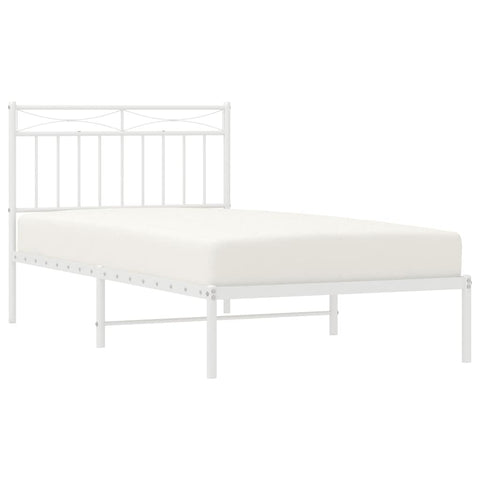 vidaXL 11'' Twin Metal Bed Frames with Headboard, Platform Bed Frame with Strong Metal Slats Support, Under Bed Storage, Noise Free, White, Without Mattress