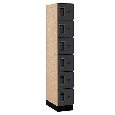 Salsbury Industries 6-Tier Box Style Designer Wood Locker with One Wide Storage Unit, 6-Feet High by 21-Inch Deep, Black