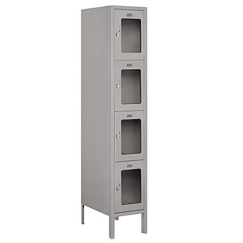 Salsbury Industries S-64158GY-U 12" Four Tier, 1 Wide x 5 Feet High x 18 Inches Deep, Unassembled See-Through Metal Locker, Gray