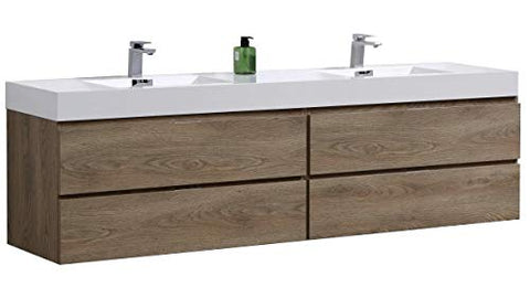 Bliss 80" Double Sink Butternut Wall Mount Modern Bathroom Vanity