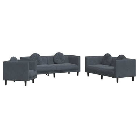 vidaXL Sofa Set 3 Piece with Pillows - Dark Gray Velvet Living Room Furniture: Settee Couch with Thickly Padded Foam, Sturdy Legs, and Modern Design for Lounge, Office & Bedroom - Easy Assembly