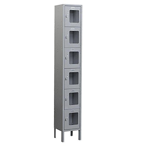 Salsbury Industries Assembled 6-Tier Box Style See-Through Metal Locker with One Wide Storage Unit, 6-Feet High by 15-Inch Deep, Gray