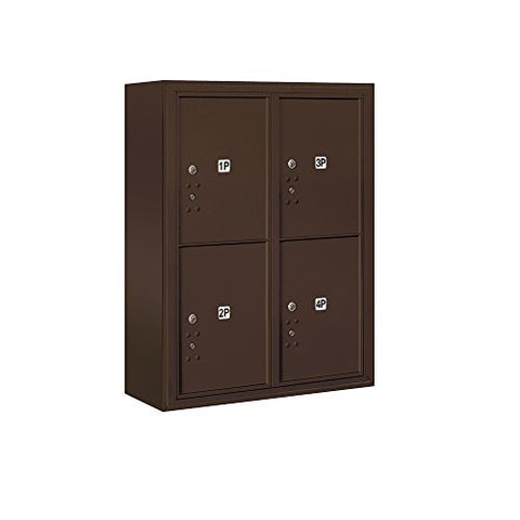 Salsbury Industries 3810D-4PZFP 4C Surface Mounted Horizontal Mailbox, Front Loading, Double Column, Stand Alone Parcel Locker, 4 PL5's, Private Access, Bronze