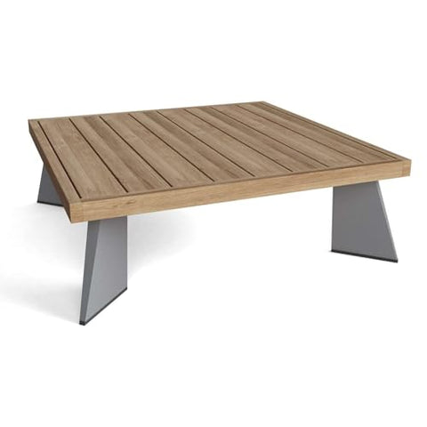 Oakestry Oxford Platform Square Table Solid Teak Wood Outdoor Patio Dining Accent Table Handcrafted Weather Resistant Natural Finish Durable Wooden Garden Coffee Table Modern Rustic Balcony Furniture