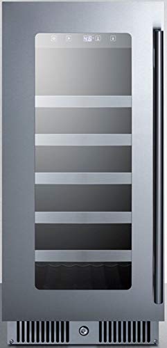 Summit Appliance CL155WCLHD 15" Wide Built-in Wine Cellar for Built-in or Freestanding Use with Left-Hand Door Swing, Seamless Stainless Steel Trimmed Glass Door, LED Lighting, Lock and Black Cabinet