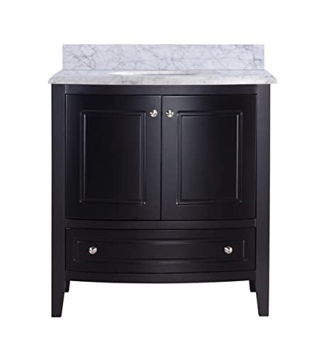 Oakestry Estella 32 Inch Espresso Bathroom Vanity White Carrara Marble Countertop Modern Single Sink Freestanding Storage Soft Close Doors Washroom Cabinet