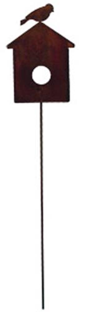 Village Wrought Iron Rusted Bird House Garden Stake 35 Inches