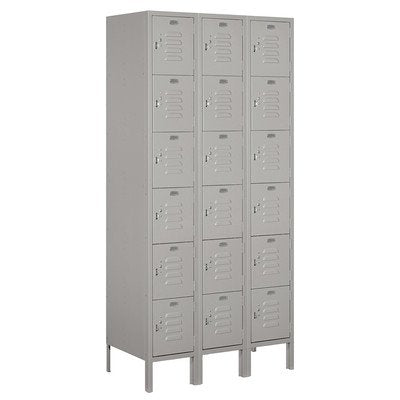 Salsbury Industries Assembled 6-Tier Box Style Standard Metal Locker with Three Wide Storage Units, 6-Feet High by 18-Inch Deep, Gray