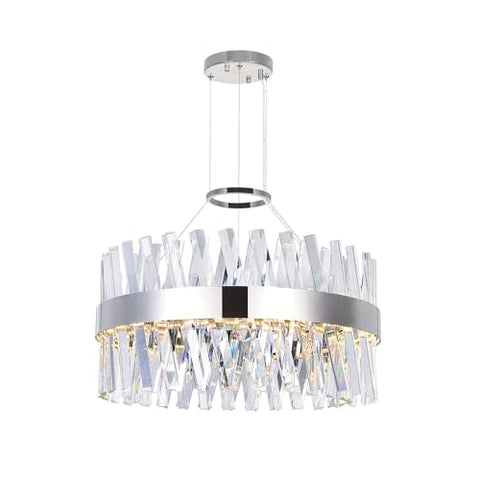 CWI Lighting 24" Chrome Chandelier for Living Room, Dining Room, or Bedroom – Integrated LED Fixture with Adjustable Chain - BACL Certified with 3-Years Warranty
