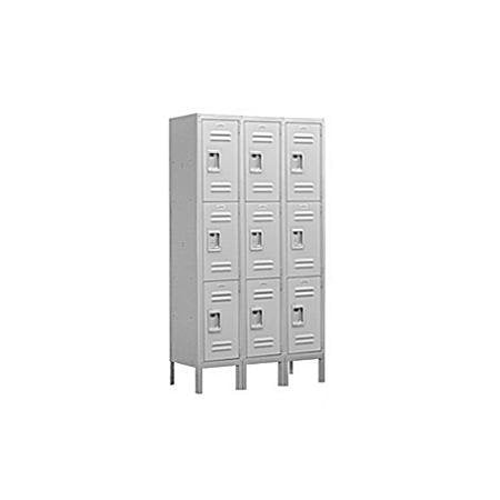 Salsbury Industries Assembled 3-Tier Standard Metal Locker with Three Wide Storage Units, 5-Feet High by 15-Inch Deep, Gray