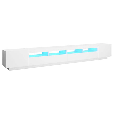 vidaXL Modern White TV Cabinet with RGB LED Lights 118.1X13.8X15.7 in Entertainment Unit Sliding Doors Stylish Living Room Furniture Indoor Use Durable Engineered Wood Cabinets Center Stand Stands