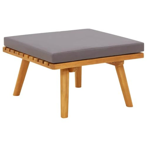 vidaXL Solid Acacia Wood Patio Footstool with Soft Cushion | Outdoor Furniture | Footrest Accessory | Light Wood & Dark Gray Cushion