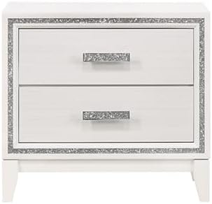 Acme Haiden Wooden Rectangular 2-Drawer Nightstand with Silver Trim in White