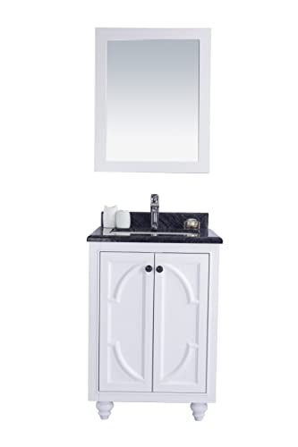 Oakestry Odyssey 24 Inch White Bathroom Vanity Single Sink Matte White Viva Stone Solid Surface Countertop Freestanding Modern Storage Cabinet Soft Close Doors Compact Washroom Furniture