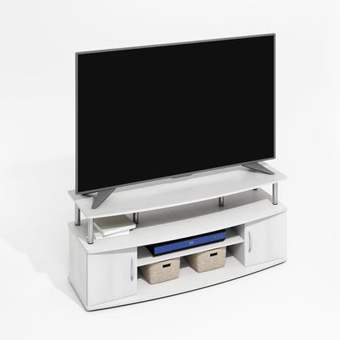 Furinno JAYA Large Entertainment Center Hold up to 55-IN TV White Wood Stainless Steel Tubes