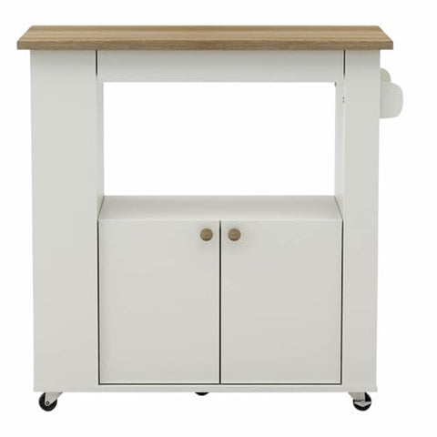 Oakestry Aston 33? Kitchen Cart with Wheels, Pull-Out Extension Table, Storage Cabinets & Vertical Bottle Racks – Portable Engineered Wood Kitchen Island