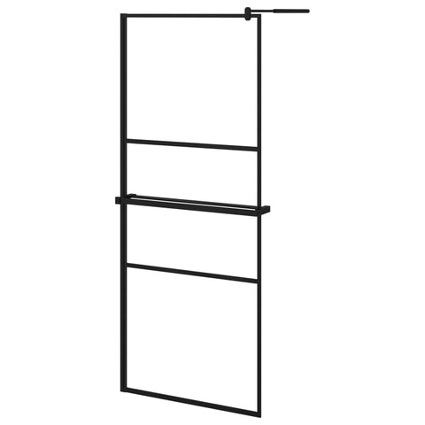 vidaXL Modern Walk-In Shower Wall with Shelf in Black - Aluminum Frame, Frosted ESG Glass, Adjustable Structure with Practical Shower Shelf, for all Bathroom Sizes