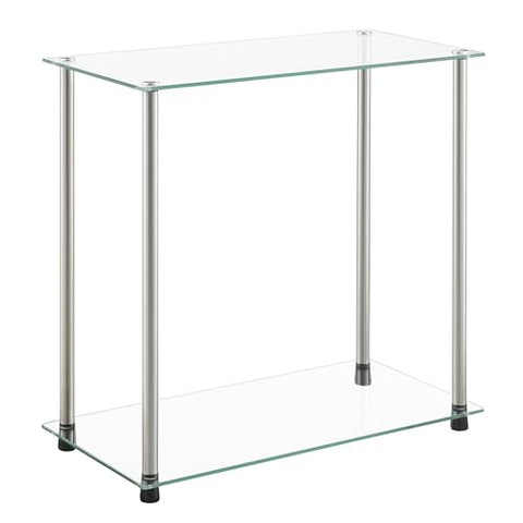 Convenience Concepts Designs2Go Classic Glass 2 Tier Chairside End Table 23.75" - Modern Contemporary Side Table with Storage Shelves for Living Room, Bathroom, Bedroom, Office, Glass, Chrome