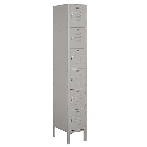 Salsbury Industries, Gray Assembled 6-Tier Box Style Standard Metal Locker with One Wide Storage Unit, 6-Feet High by 18-Inch Deep