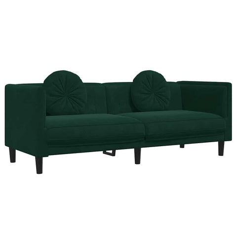 vidaXL 3-Seater Sofa with Cushions - Dark Green Velvet Couch, Modern Living Room Furniture, Comfortable Upholstered Sofa, 76.2"x30.3"x27.6"