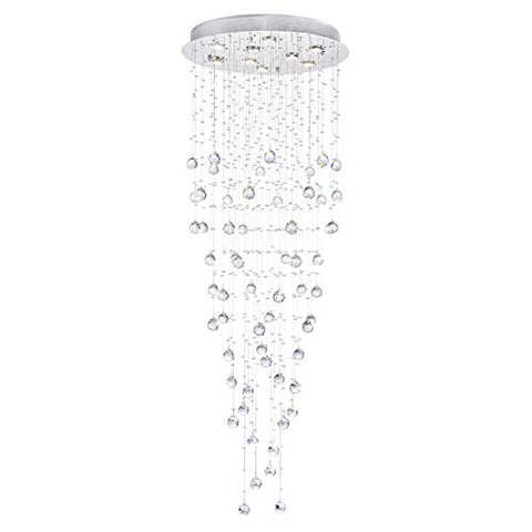 Rain Drop 9 Light 24-Inch Crystal Flush Mount Ceiling Light in Chrome Finish – Perfect for Dining Room, Living Room, Bedroom, Foyer, and Hallway