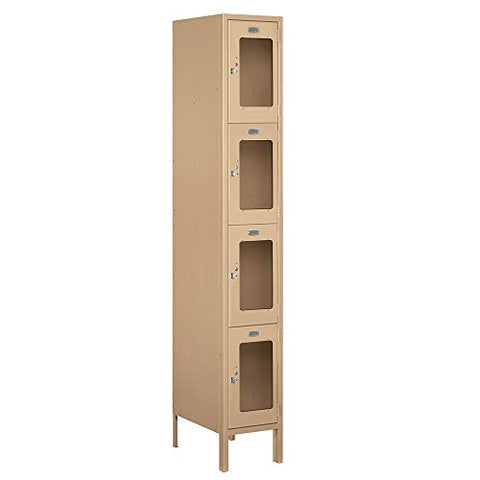 Salsbury Industries S-64168TN-U 12" Four Tier, 1 Wide x 6 Feet High x 18 Inches Deep, Unassembled See-Through Metal Locker, Tan
