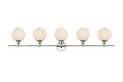 Living District Cordelia 5-Light Iron/Glass Bath Sconce in Chrome/Frosted White