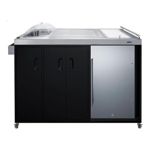 Summit CARTOS54LS Portable Outdoor Kitchenette Bar Cart Beverage Center, Built-in Refrigerator, Sink, and Faucet, Comes with Cutting Board and Sink Drain Container (RHD)