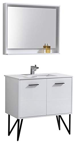 Kube Bath Bosco 36" Modern Bathroom Vanity w/Quartz Countertop and Matching Mirror