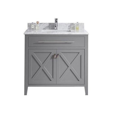 Oakestry Wimbledon 36" Grey Bathroom Vanity with White Carrara Marble Countertop – Single Sink, Solid Oak, Soft-Close Doors, Pre-Assembled