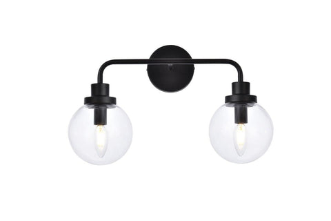 Living District Indoor Modern Home Decorative Bright Ceiling Hanson 2 Lights Bath Sconce in Black with Clear Shade