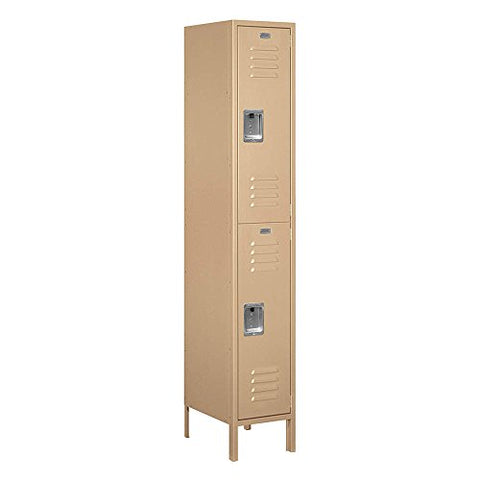 Salsbury Industries Assembled 2-Tier Extra Wide Standard Metal Locker with One Wide Storage Unit, 6-Feet High by 18-Inch Deep, Tan