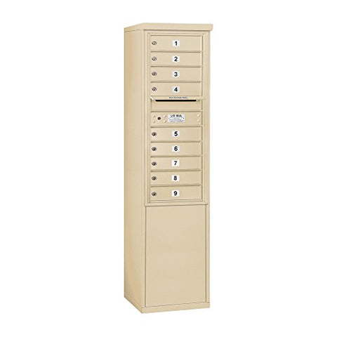 Salsbury Industries 3911S-09SFP Free Standing Horizontal Mailbox, Front Loading, Single Column, 9 MB1 Doors, Private Access, Sandstone
