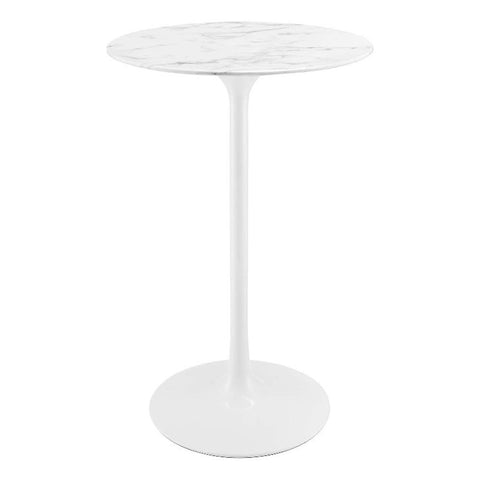Modway Lippa Round 28" Artificial Marble Mid-Century Modern Bar Table in White