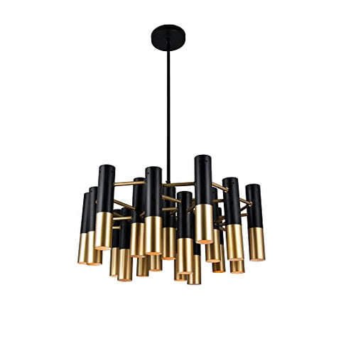 CWI Lighting 26" Matte Black & Satin Gold Chandelier for Dining Room, Living Room – 19-Light Transitional Design with E12 Bulb Base – LED Compatible, Dramatic Downlight – BACL Certified