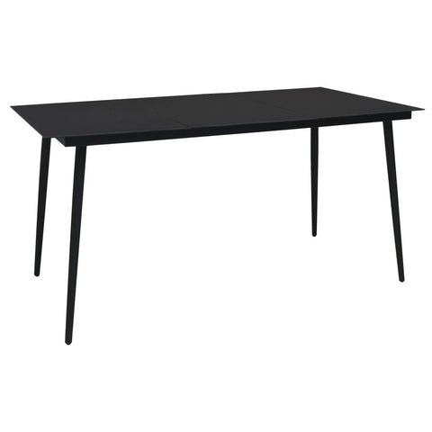 vidaXL Patio Dining Table - Black, Industrial-Style, Steel Frame with Glass Top, Weather-, Suitable for Inside or Outside, for Garden/Patio/Dining Room - 59.1"x31.5"x29.1"