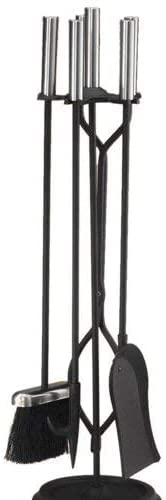 Oakestry Neoclassic 5-Piece Fireplace Tool Set, Polished Chrome and Black