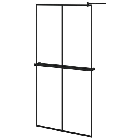 vidaXL Walk-in Shower Wall with Shelf, Bathroom Shower Enclosure, Walk-in Shower Screen, Shower Wall Panel, Black 39.4"x76.8" ESG Glass&Aluminum