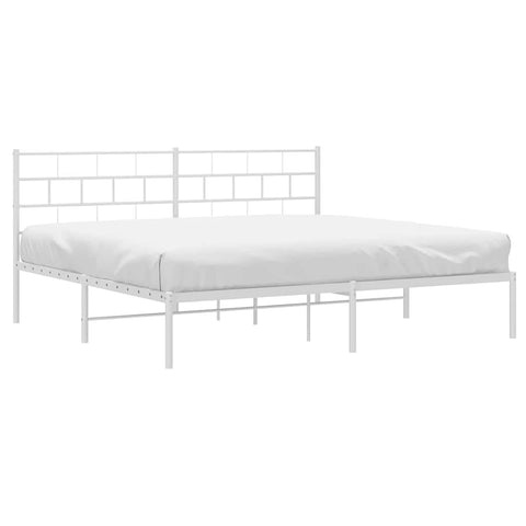 vidaXL 12-Inch White Metal California King Bed Frame with Headboard, Heavy-Duty Slats Support with Under-Bed Storage for Modern Bedroom, No Box Spring Needed & Easy Assembly, No Mattress