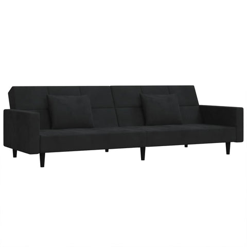 vidaXL 2-Seater Sofa Bed with Two Pillows, Convertible Sofa Bed, Loveseat Couch Bed for Living Room Bedroom, Sleeper Sofa, Modern Style, Black Velvet