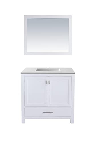 Oakestry Wilson Bathroom Vanity with Solid Surface Countertop & Integrated Sink, Solid Oak Wood Cabinet, Soft Close Doors & Drawers, White
