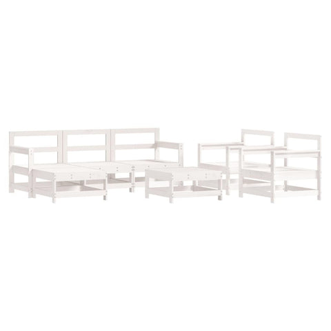 vidaXL 7 Piece Outdoor Patio Lounge Set - Solid Pine Wood, White - Sofa, Armchair, Footstool - for Garden, Terrace, Deck