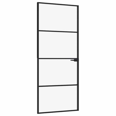 vidaXL Glass Door, Aluminum Frame Glass Interior Door, Inner Door with Alloy Handle for Bathroom Living Room, Black Tempered Glass&Aluminum Slim