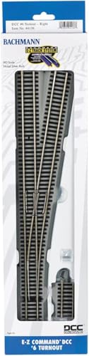 Bachmann Trains - E-Z COMMAND DCC EQUIPPED #6 TURNOUT – RIGHT - NICKEL SILVER E-Z TRACK With Grey Roadbed - HO Scale