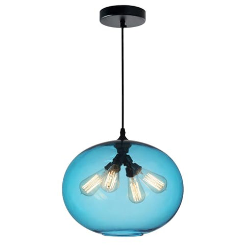 CWI Lighting 16'' Modern Blue Glass 4-Light Down Pendant for Kitchen Island, Dining Room, Living Room – Warm Glow – E26 Bulb Compatible