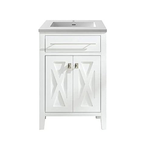 Oakestry Wimbledon 24" White Bathroom Vanity with White Carrara Marble Countertop, Undermount Sink, Soft Close Doors, Solid Oak Cabinet