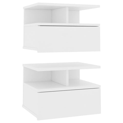 vidaXL White Floating Nightstands, Set of 2, Wall-Mounted Bedside Cabinets with Drawer and Open Compartment, Modern Compact Furniture