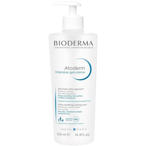 Bioderma Atoderm Intensive Gel-Cream, Soothing Body Moisturizer for Dry to Atopic Sensitive Skin, 24-Hour Hydration, 16.9 Fl Oz