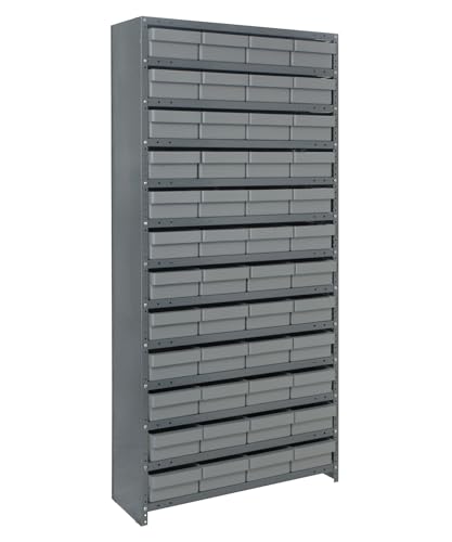 Quantum Storage Systems CL1275-701GY Closed Shelving System with Super Tuff Euro Drawers, 48 QED701 Shelf Bins, 12" D x 36" W x 75" H, Gray