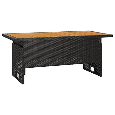 vidaXL Patio Table in Black with Lift-up Solid Acacia Wood Top, Weather-Resistant Poly Rattan, and Powder-Coated Steel Frame Design - Perfect for Gardens, Patios, and Outdoor Spaces
